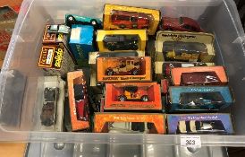 A box containing assorted die-cast and other models to include a 00 gauge Trackmaster N2 locomotive