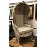 A French studded and upholstered hall porter's chair in the Louis XV taste, 78.