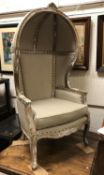 A French studded and upholstered hall porter's chair in the Louis XV taste, 78.