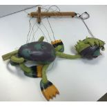 A Pelham Puppet sea monster puppet together with three Wupper Airlines puppets,