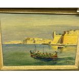 JOSEPH GALEA "Maltese Harbour Scene with Boat in Foreground", oil on board,