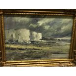 GJS "Stormy Coastal Landscape with White Cliffs", oil on board, monogrammed lower left,