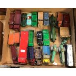 A box of assorted playworn Dinky toys to include Foden, Dodge, various tractors, etc,