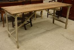 A 20th Century pine and painted folding trestle table 182 cm x 64.4 cm x 75.