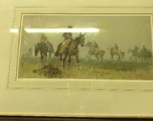 AFTER GILBERT HOLLIDAY "Horses and Jockeys in Field", limited edition colour print No'd.