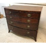 A 19th Century mahogany bow fronted chest of four long graduated drawers on splayed bracket feet 99