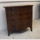 A mahogany and satinwood strung serpentine fronted chest in the George III taste,
