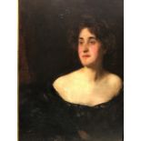 CIRCA 1900 ENGLISH SCHOOL "Young Woman in Off the Shoulder Dress", a portrait study, half length,