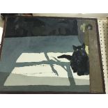 LUCY WILLIS "Black Cat by Sunlit Window", oil on canvas, signed lower left,