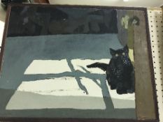 LUCY WILLIS "Black Cat by Sunlit Window", oil on canvas, signed lower left,