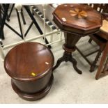 A Victorian walnut and parquetry inlaid octagonal trumpet shaped work table, 42 cm diameter x 71.
