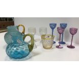 A collection of various other glassware, including opalescent glass roemers,