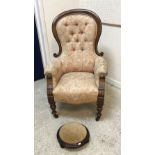 A Victorian mahogany framed spoon back salon armchair, 109 cm high,