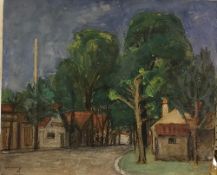 JEAN VINAY (1901-1978) "Buildings in Landscape", oil on canvas, signed bottom left, unframed,