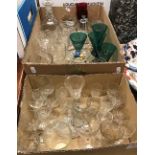 A collection of 19th Century and later glassware to include four Bristol green slab cut wine