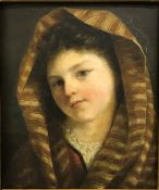 GUERRINO GUARDABASSI (1841-93) "Young peasant girl" a head and shoulders portrait study of a young