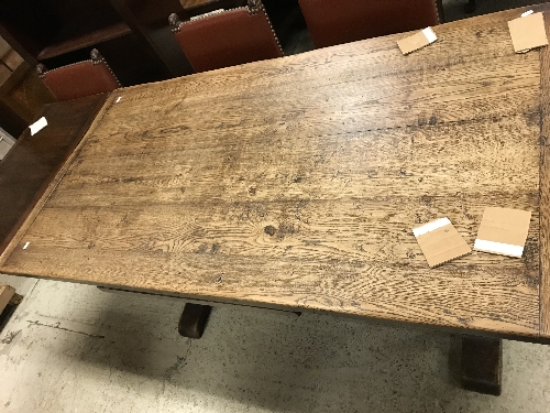 An oak draw leaf dining table in the 16th Century style, the plain top with cleated ends, - Image 5 of 16