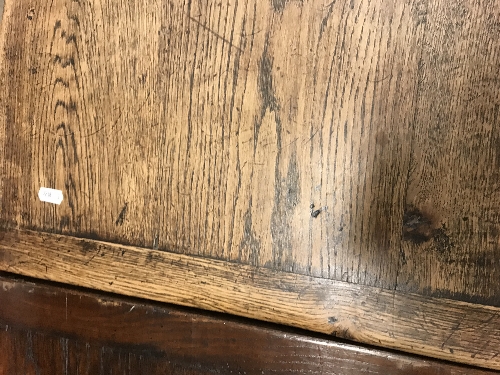 An oak draw leaf dining table in the 16th Century style, the plain top with cleated ends, - Image 8 of 16