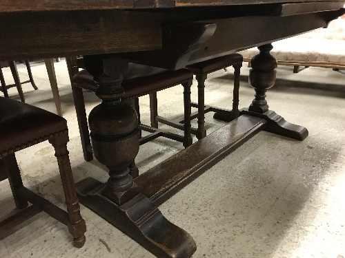 An oak draw leaf dining table in the 16th Century style, the plain top with cleated ends, - Image 10 of 16