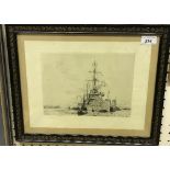 AFTER WILLIAM LIONEL WYLLIE "HMS Victory in Portsmouth" black and white etching signed in pencil to