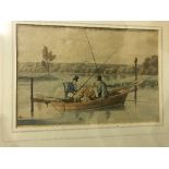 AFTER HENRY ALKEN "Three men in a boat fishing" coloured aquatint together with the pair "Three