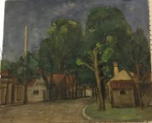 JEAN VINAY (1901-1978) "Buildings in Landscape", oil on canvas, signed bottom left, unframed,