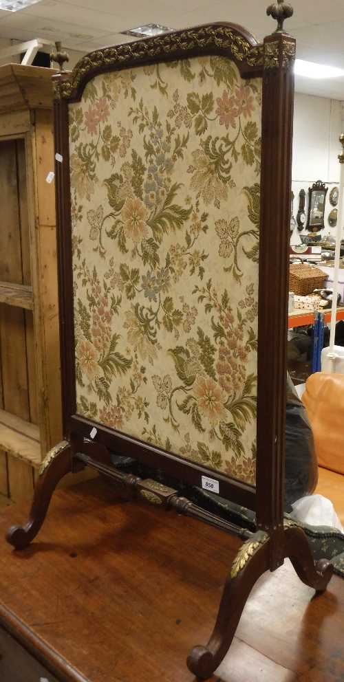 A circa 1900 mahogany and gilt brass embellished fire screen in the Louis XVI taste,