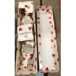 A boxed pair of Emma Bridgwater votive holders as lovebirds with Valentine heart decoration