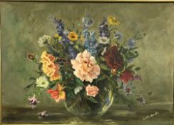 LAYLA BASTIN "Flowers in a vase" a still life study, oil on board,