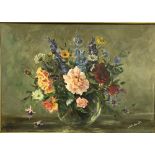 LAYLA BASTIN "Flowers in a vase" a still life study, oil on board,