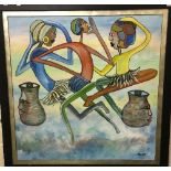 JOCKEY "Three African women with face decorated vessels" oil on board,