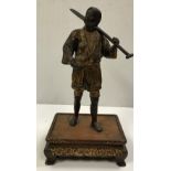 A 19th century Japanese Edo period bronze and gilt bronze figure as a man with paddle upon his