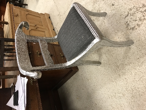 A pair of Continental embossed silver coloured metal covered bar back chairs with ram's head - Image 14 of 21