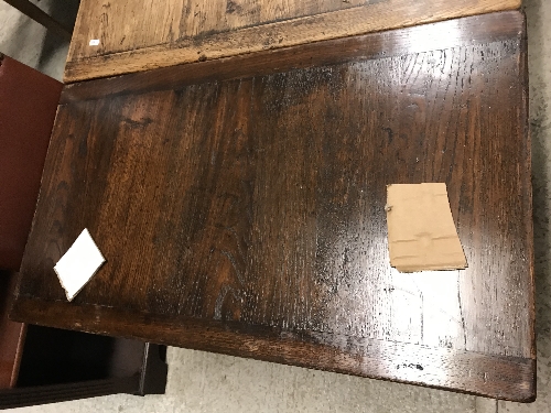 An oak draw leaf dining table in the 16th Century style, the plain top with cleated ends, - Image 9 of 16