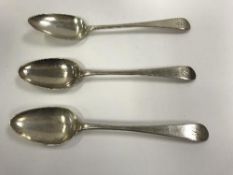 A set of three 18th Century Continental silver tablespoons engraved "B", bearing mark of "J Lounes",