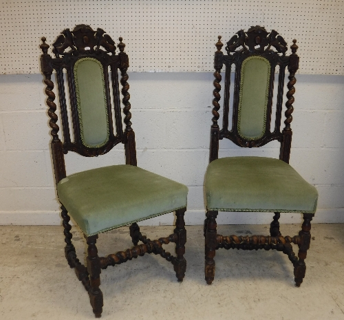 A set of six late Victorian carved oak dining chairs in the Carolean style, - Image 2 of 2