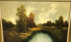 WILHELM KOENIG "Autumnal river landscape" oil on canvas,