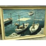 PAUL BUTLER "Boats at a quayside" oil on board,