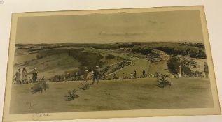 AFTER CECIL ALDIN "Goodwood from Trundle Hill" colour print signed in pencil,