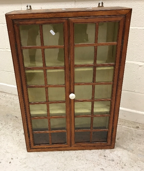 A 19th Century mahogany glazed and barred two door hanging corner cabinet with painted three shelf - Image 2 of 2