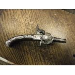 A silver mounted walnut handled belt or pocket pistol by Griffin of Bond Street, London,