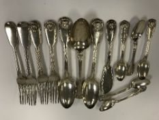 A collection of various silver cutlery, mainly Fiddle and Thread pattern,