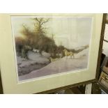 AFTER JONATHON SAINSBURY "Labradors and Pheasant in the Snow", coloured limited edition print No'd.
