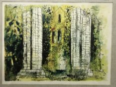 AFTER JOHN PIPER "Church front with pillars in foreground" colour print,