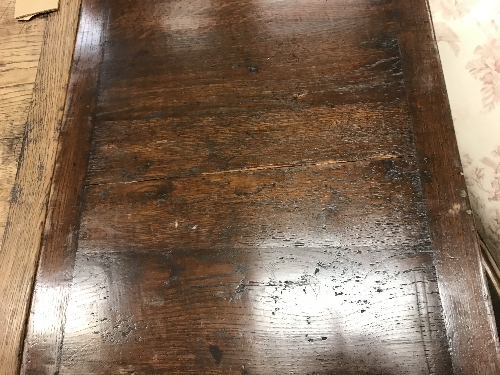 An oak draw leaf dining table in the 16th Century style, the plain top with cleated ends, - Image 4 of 16