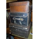 A Victorian canvas and leather bound trunk by JC Sweeney of Newcastle on Tyne 79 cm x 52 cm x 33.