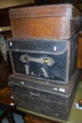 A Victorian canvas and leather bound trunk by JC Sweeney of Newcastle on Tyne 79 cm x 52 cm x 33.