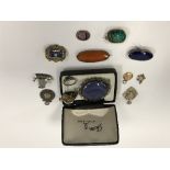A collection of silver and gold mounted jewellery, etc,