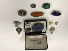 A collection of silver and gold mounted jewellery, etc,