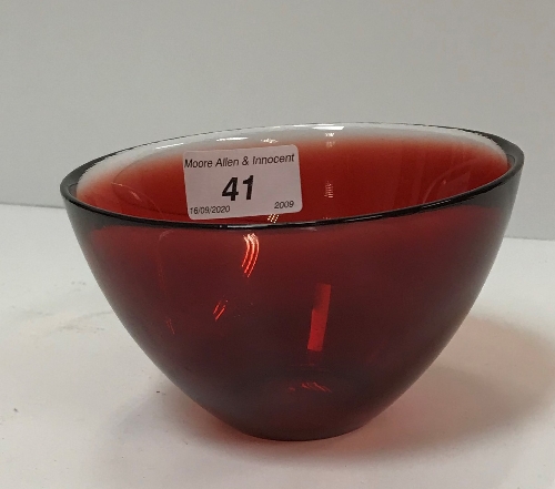 An Orrefors ruby glass bowl with clear r